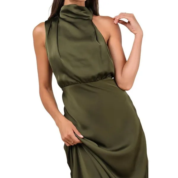 Lulus Distinctive Charm Olive Satin A-Line Maxi 10 - Image 3