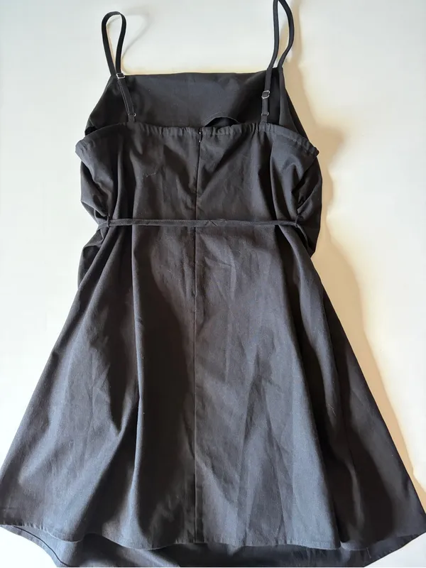 Cider Dress Women Large Black Square Neck Mini Sleeveless Wrap Ruched LBD - Image 4