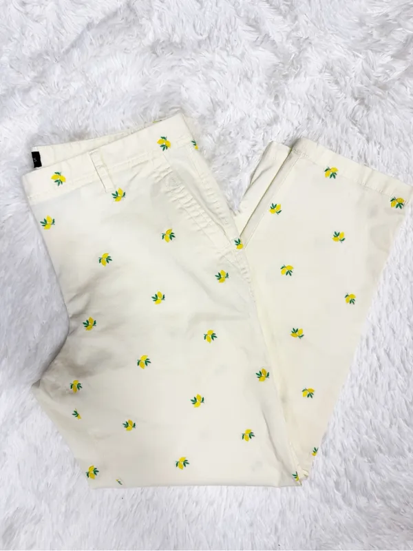 Talbots Relaxed Chino Pants Size 10 Yellow Lemon Embroidered Stretch Cotton - Image 9