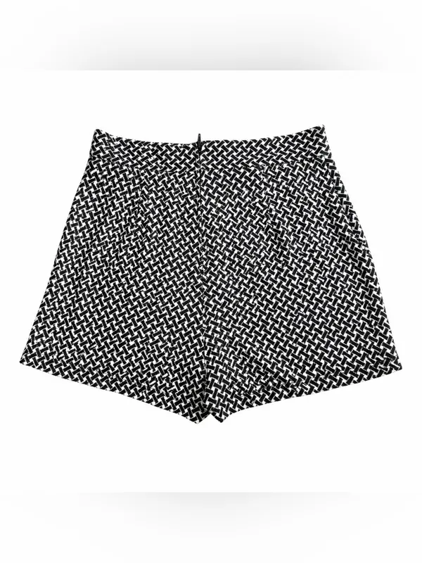 Altar’d State Black White Geometric Tweed High Rise Wrap Skort Shorts Skirt - Image 2