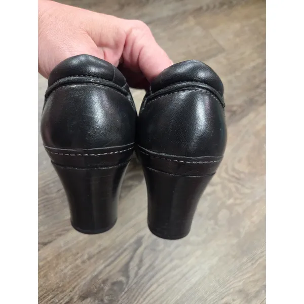 Clarks Artisan Mules Clogs Heel Black Leather Buckle Slip On Shoes Size 9N - Image 6
