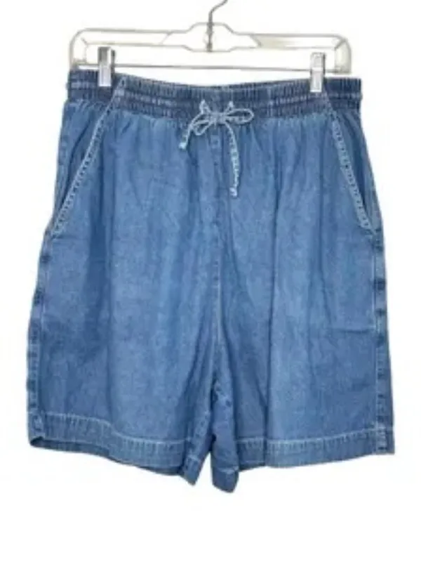 Vintage 90s Erika & Co. Cotton Chambray Shorts, High Waisted Drawstring (Size M) - Image 2