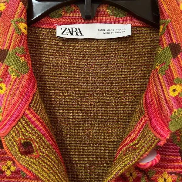 ZARA Cactus Flower Jacquard Knit Lightweight Cardigan‎ Sweater Jacket Size Small - Image 9