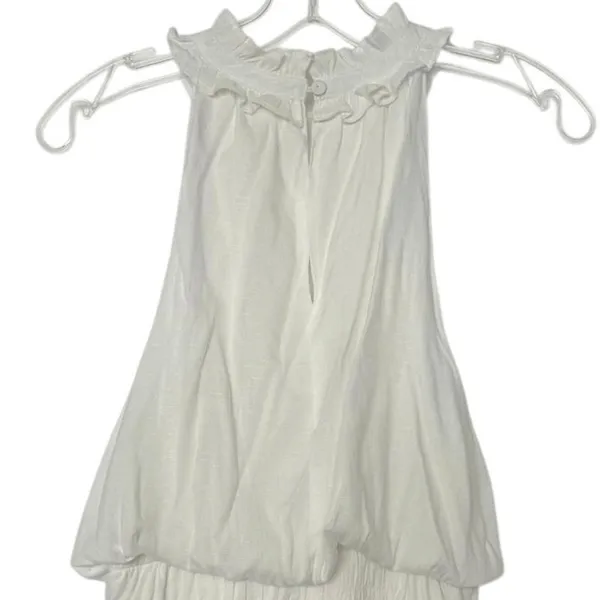 Glam White Halter Drop Waist Dress Sleeveless Ruffle Mini Dress Size Medium - Image 4