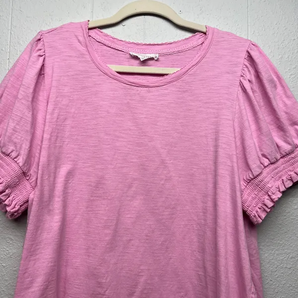 Jane & Delancey Womens Pink Top 2X 100% Cotton Stretch Smocked Minimalist Casual - Image 5