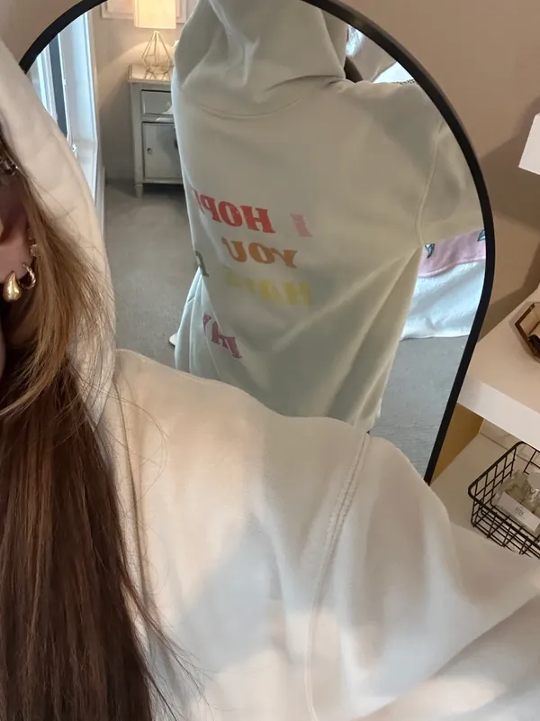 Olive Lynn I Hope You Have A Good Day Colorful Cream Hoodie - Image 4