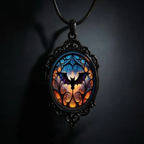 Vintage‎ Style Bat Cameo Pendant Necklace Gothic Halloween Faux Fashion Jewelry - Image 7