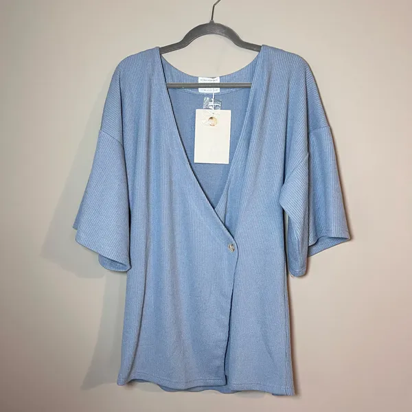 SABO Wyatt Ribbed Knit Relaxed Wrap Top Blue - Image 2