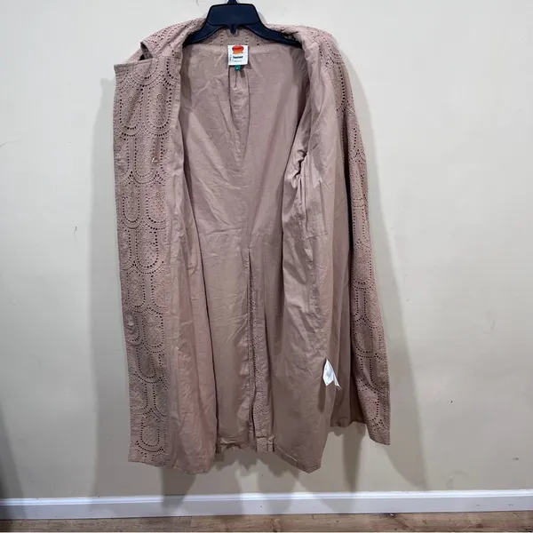 Farm Rio Eyelet Trench Coat – Tan Embroidered Long Jacket Sz XS - Image 11