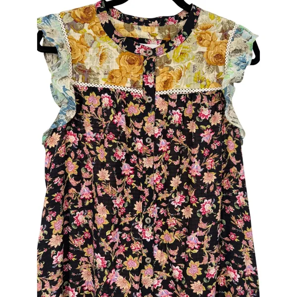 Anthropologie Sleeveless Ruffled Patchwork Floral Tiered Midi Dress Size Large - Image 7