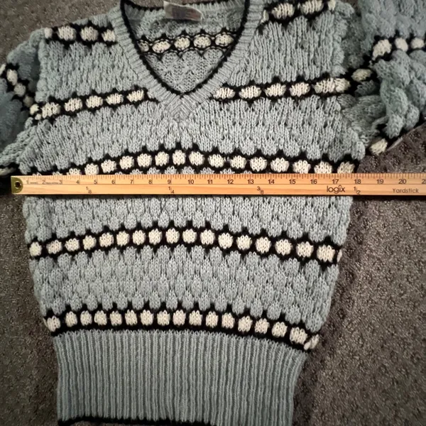 Western Connection‎ Sweater Womens Medium Blue Vintage 80s Popcorn Knit V-Neck - Image 6