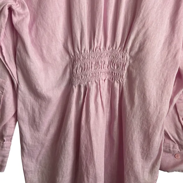 Zara Women Coastal Beachy Linen‎ Button Up Top M Pink Smocked Back Minimalist - Image 5