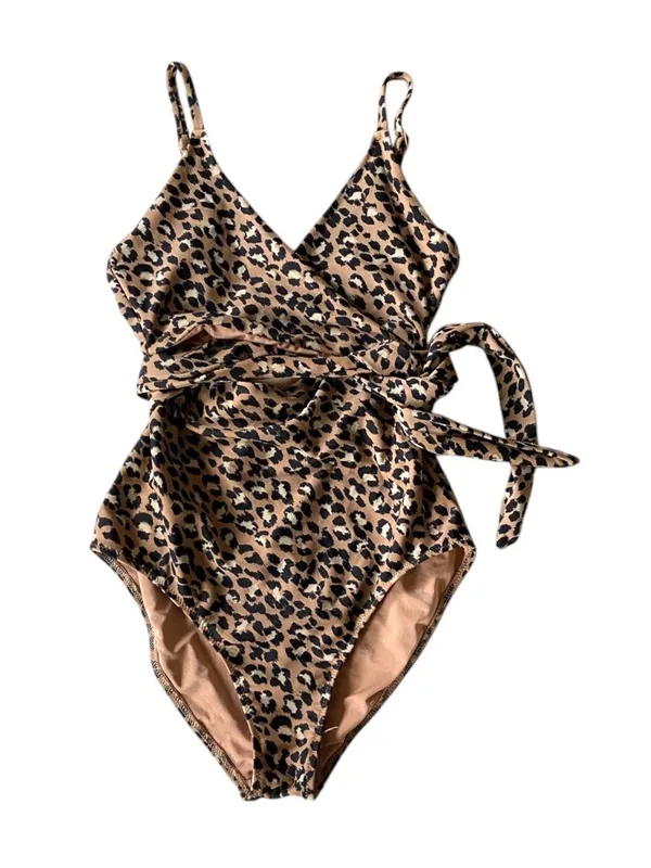 Aerie Leopard Print One Piece Swimsuit Beige Size XS Beach Vacation Resortwear - Image 2