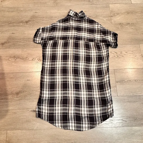 THREAD AND SUPPLY Black Button Down Plaid‎ Short Sleeve Shirt Dress Small S - Image 2