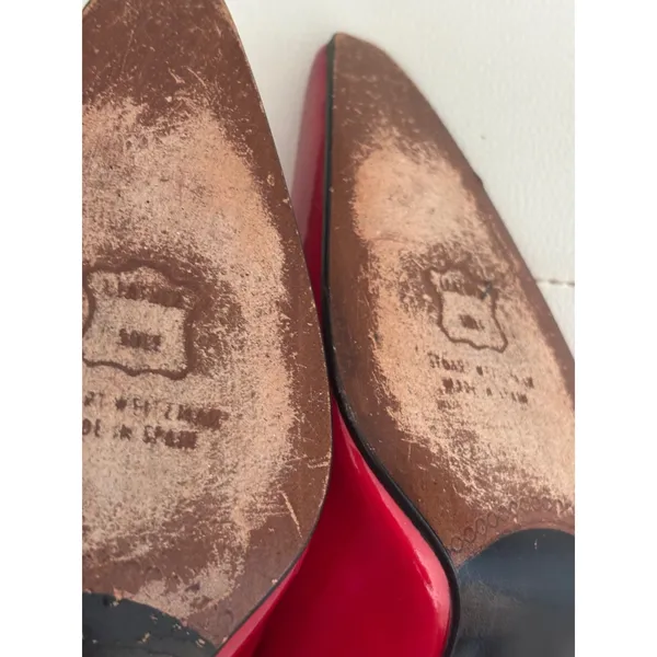 Stuart Weitzman Red Leather Pointed Toe Flared‎ Kitten Heel Pumps Size 8.5 B - Image 6