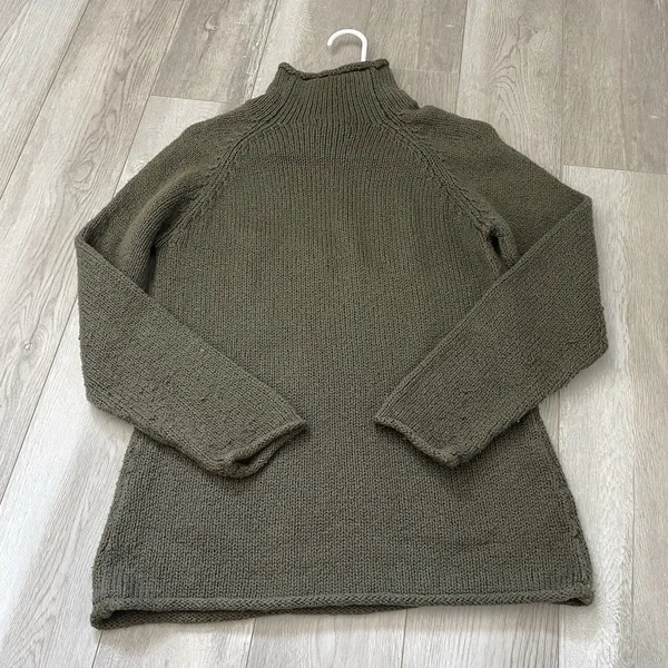 L.L. Bean Sweater cotton roll neck knit womens Green (medium) classic fisherman - Image 4