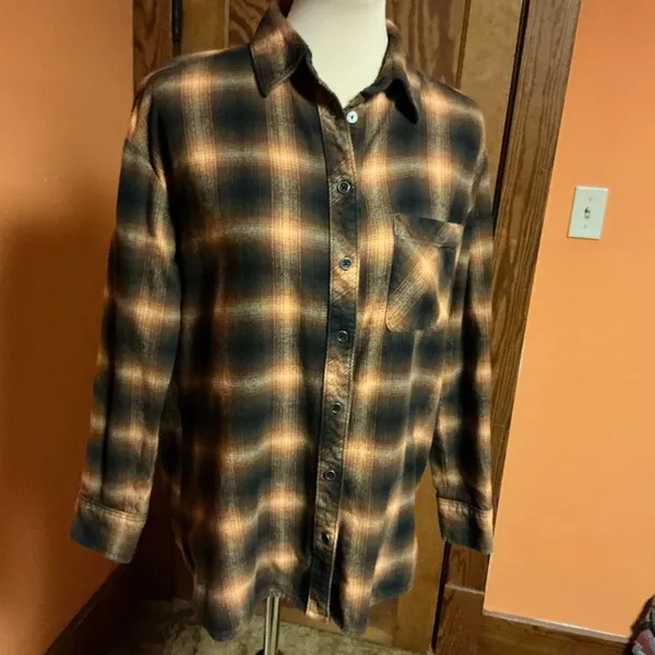 Gilded Intent Plaid Flannel Shirt XS Brown Black Button Down Buckle - Image 8