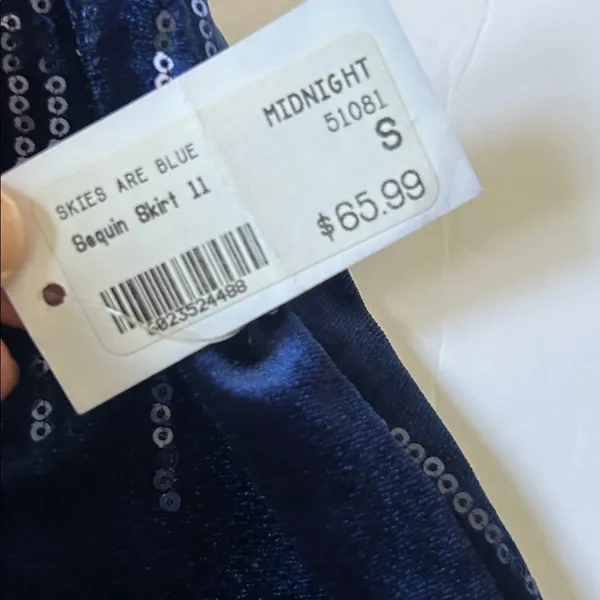 Skies Are Blue New Navy Sequin Holiday Velvet Skirt preppy old money small - Image 5
