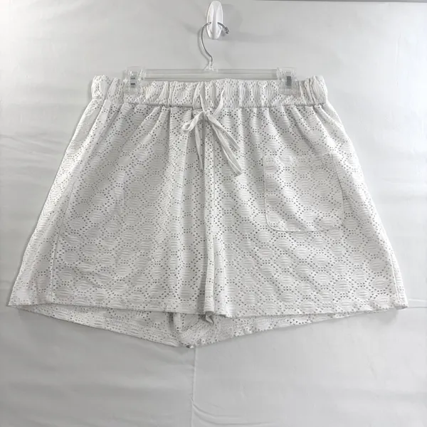 White Eyelet Lace 2 Piece Button Down Shirt & Shorts 1XL Swim Cover‎ Up Set - Image 8