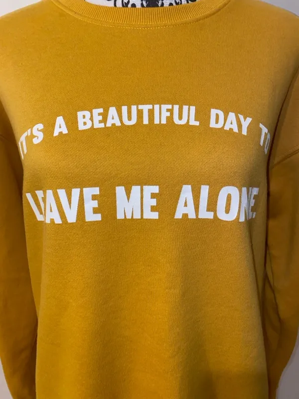 Bluenotes Boyfriend Fit Yellow 'Leave Me Alone' Crewneck Sweatshirt Size Medium - Image 3