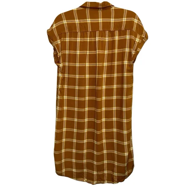Old Navy Yellow Plaid Shirt Dress Medium Button‎ Front Casual Tunic Dress - Image 2