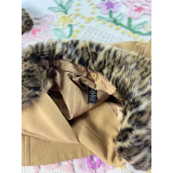 INC International Concepts Camel Wool Blend Leopard Faux‎ Fur Trim Pea Coat 2X - Image 8