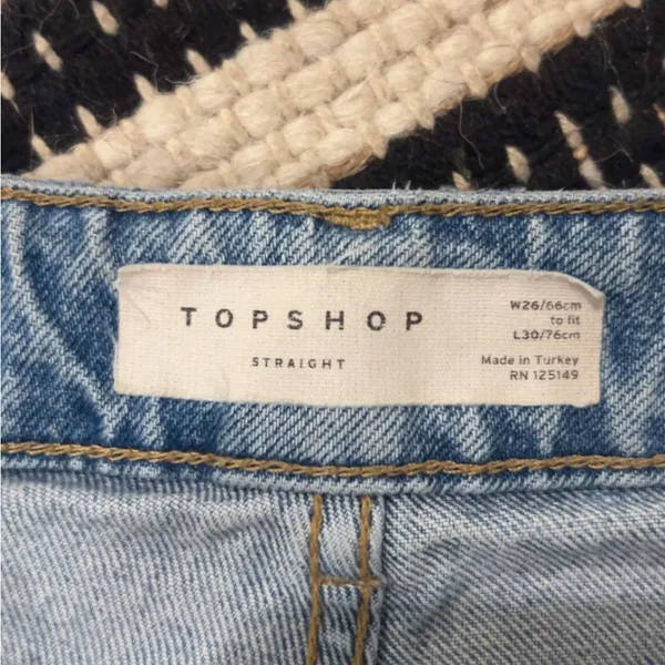 Topshop Blue Straight Leg Jeans with Distressed Knees - Image 3