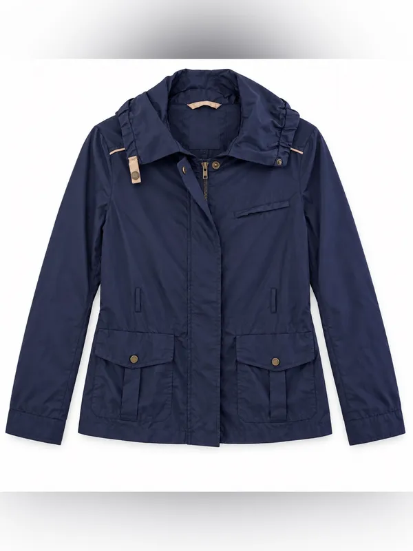 The Limited Womens S Navy Blue Utility Rain Jacket Hooded Lightweight Cargo Coat - Image 3