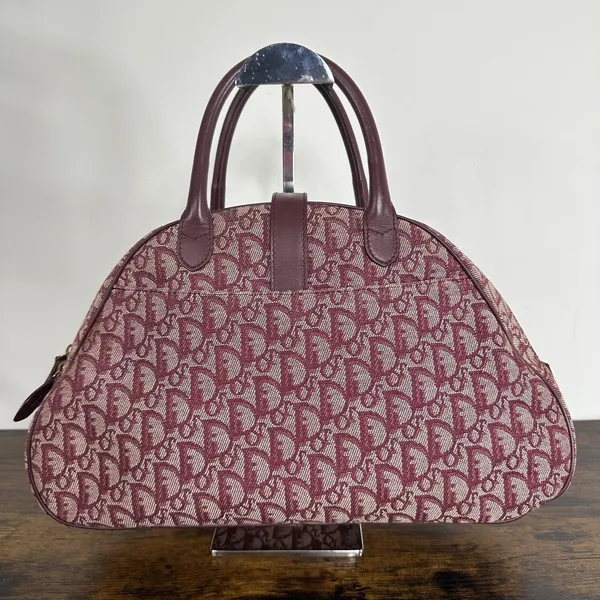 Christian Dior Double Saddle Trotter Satchel Bag Bordeaux Monogram Italy Lock - Image 2