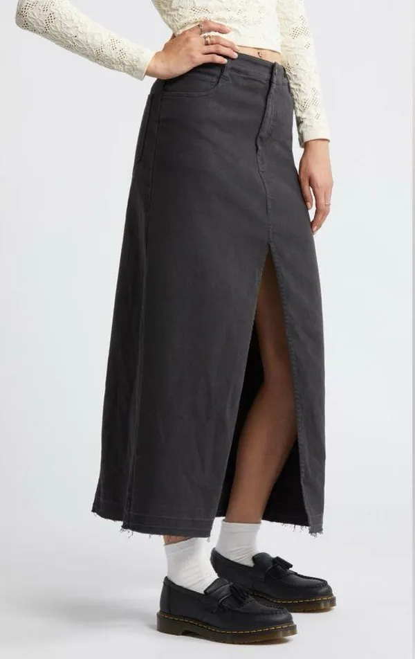 BP. Raw Hem Stretch Twill A-Line Long Maxi Jean Skirt Size 12 - Image 4