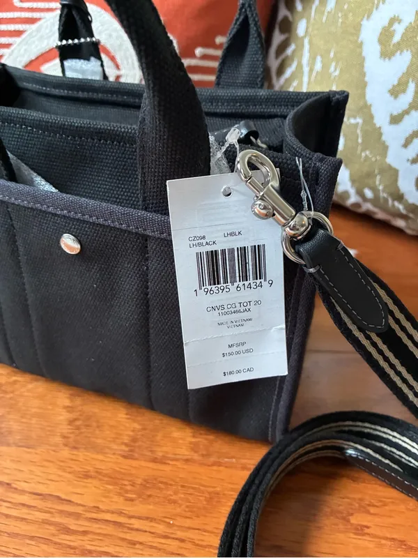 Coach Cargo Embroidered Tote Crossbody Bag 20, NWT, Black / Silver - Image 10
