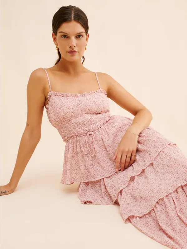 ASTR The Label Harriet Tiered Midi Dress Cottagecore Fairy High Slit Dress Sz S - Image 3