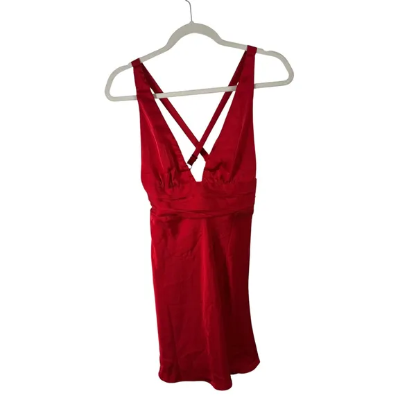Hello Molly Silky Moment Mini Dress Red Satin V Neck Cocktail Womens Size XS - Image 3