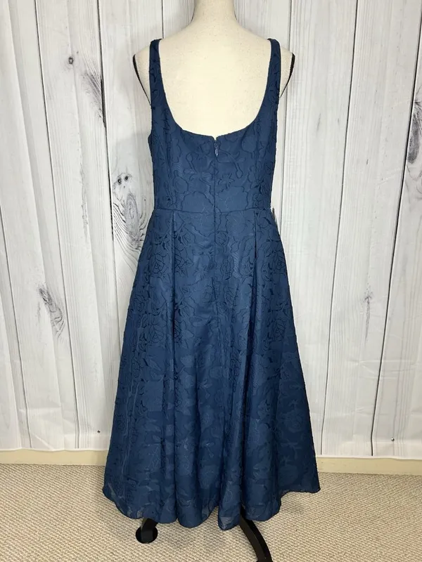 Azazie Atelier Amalie Dress Navy Blue Sz 12 Floral Jacquard Sleeveless Gown NEW - Image 8
