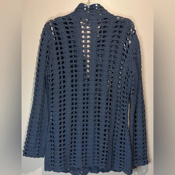 Tommy Hilfiger Vintage Handknit Blue Open Front Knit Cardigan Buttons Size M - Image 2