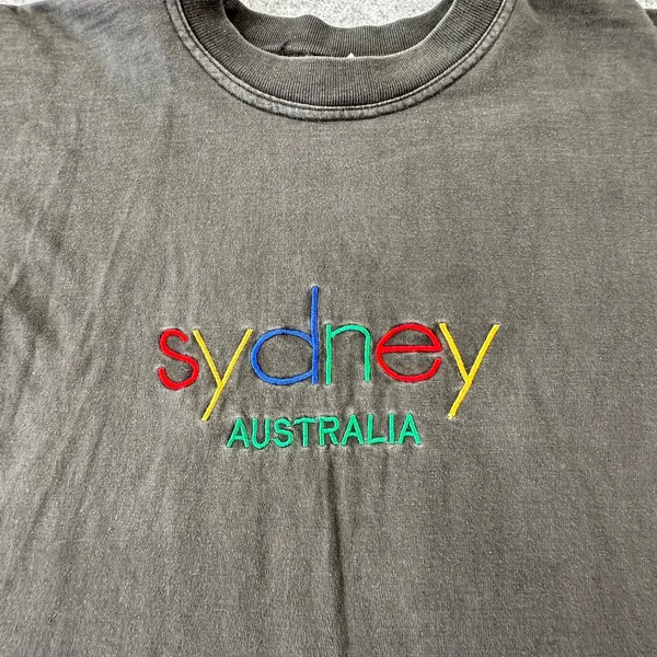 Vintage Sydney Australia Embroidered T-Shirt Faded Black Single Stitch 90s Style - Image 3