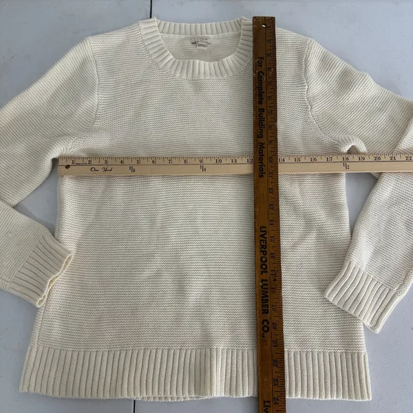 New J. Crew Cream Textured Knit Merino Wool Blend Sweater Womens Large Neutral‎ - Image 8