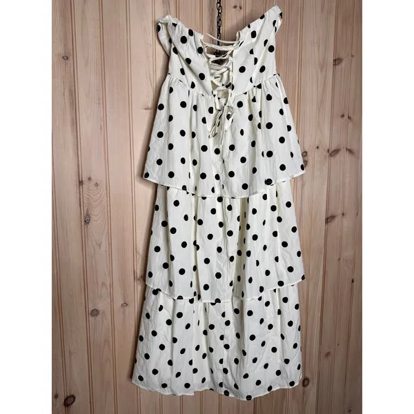 NWT Lulus Modie White Polka Dot Twist-Front Lace-Up Midi Dress Retro Party Sz M - Image 6