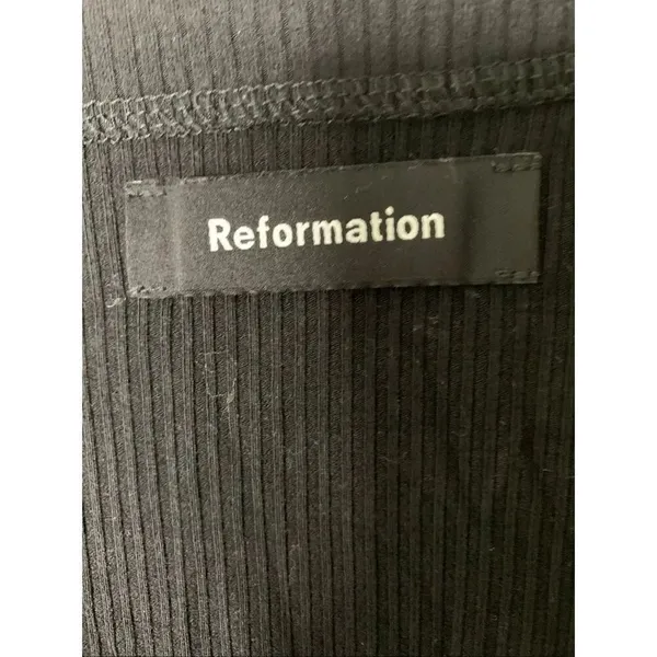 Reformation Cardinal ribbed knit short sleeve mini dress black size large - Image 4