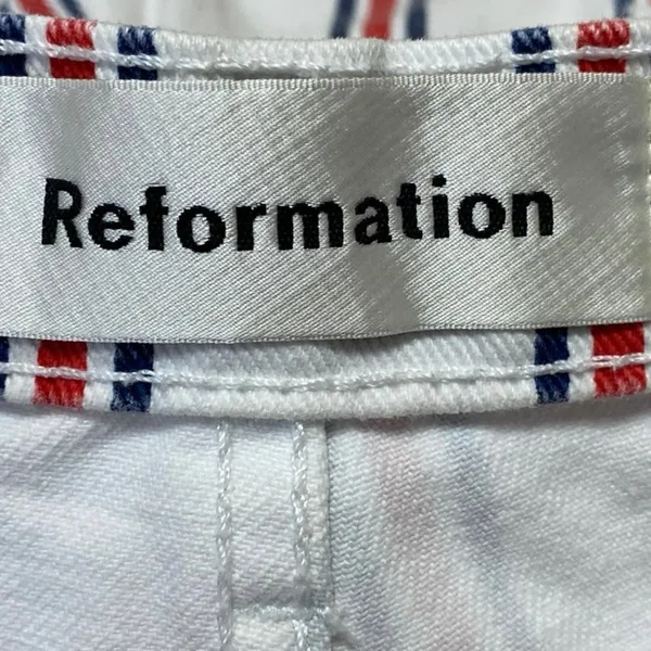 Reformation Charlie Women's White Multicolor Striped Button High Rise Shorts 28 - Image 4