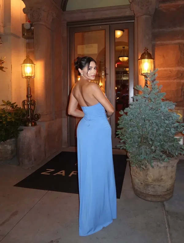 Zara Elegant Blue Strapless Maxi Dress evening party cocktail wedding gown - Image 8