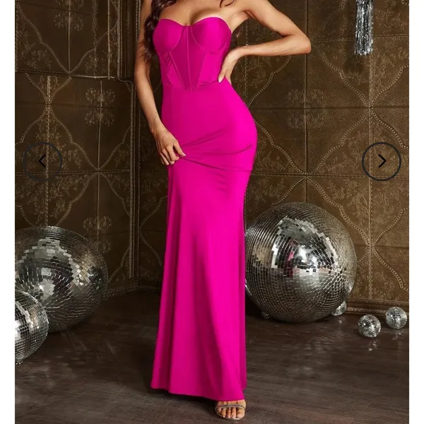 FAERIESTY Solid Mermaid Hem Tube Pink Strapless Evening Gown Size Small. - Image 3