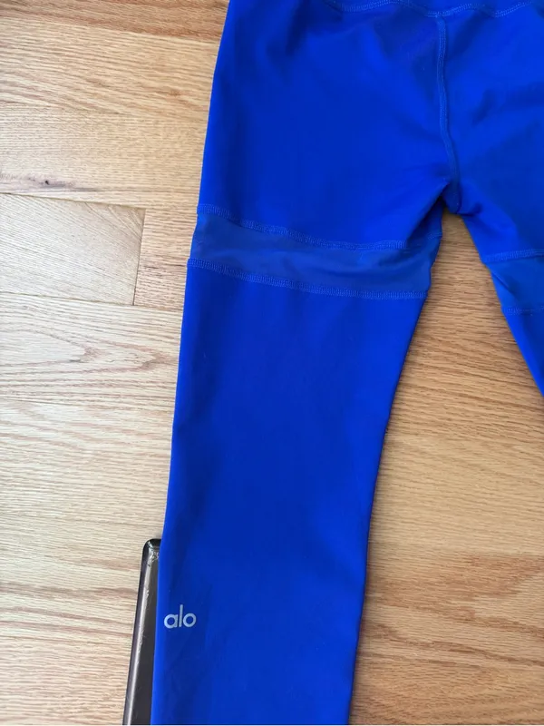 Alo Yoga Vintage Cobalt Blue Mesh Panel High Waist Leggings Size Medium - Image 8