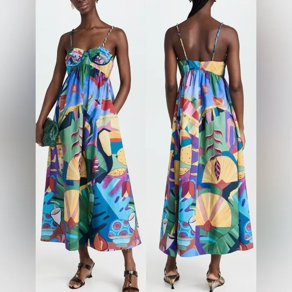 NEW FARM Rio Tropical Scenario Sleeveless Maxi Dress sz S - Image 2