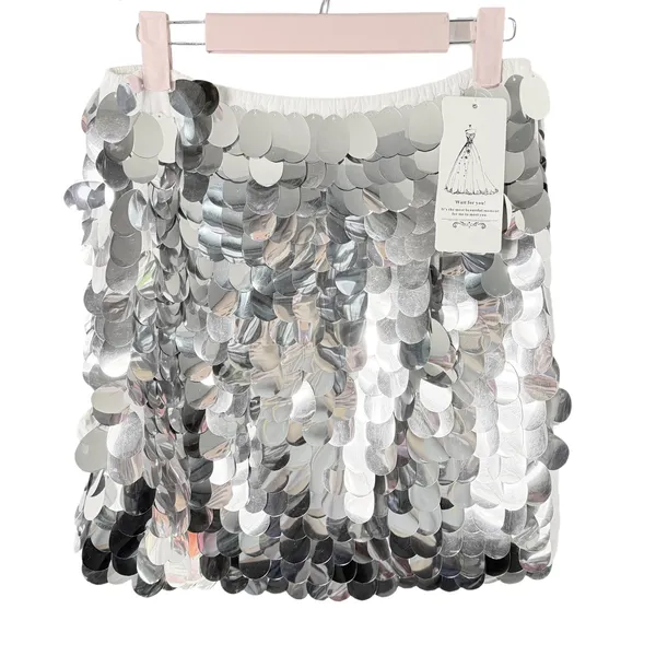NWT Sparkly Silver Large Sequin‎ Mini Skirt - Image 4
