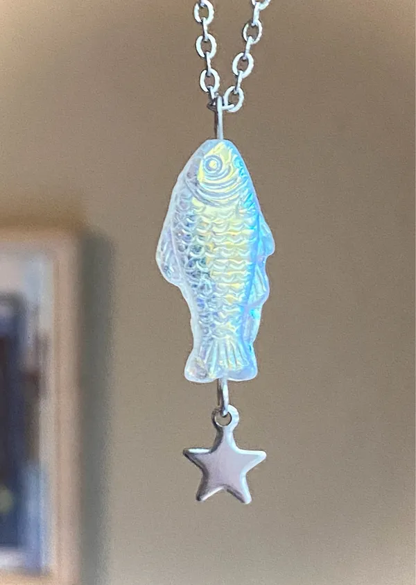 Handmade quality Czech glass fish & star boho funky fairy necklace🌀🐟💚 - Image 5