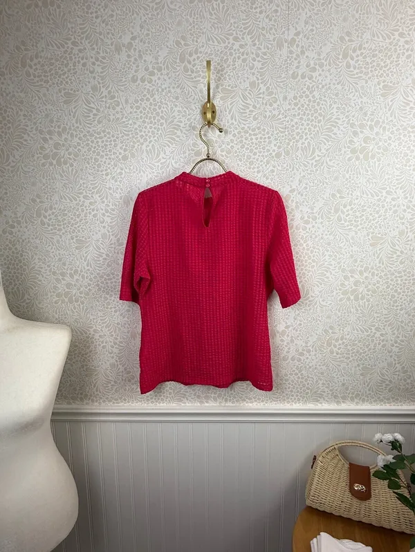 Maeve by Anthropologie Hot Pink Sheer Mesh Mock-Neck Top - Size - Large - Image 8