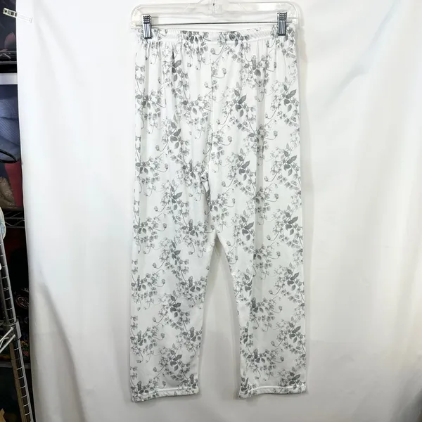 Body Touch Medium Pajama Set‎ White Gray Floral Long Sleeve Lounge Feminine 367 - Image 11