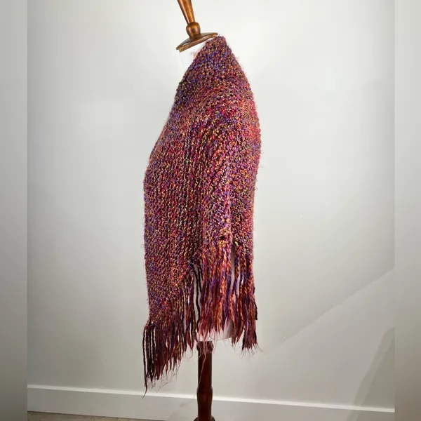 Handmade Hand Knit Triangle Fringe Shawl Wrap Multi Color Boho One Size - Image 3