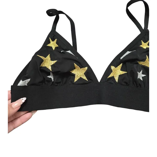 Pink by Victoria's Secret Black Star Bralette Size: L - Image 2